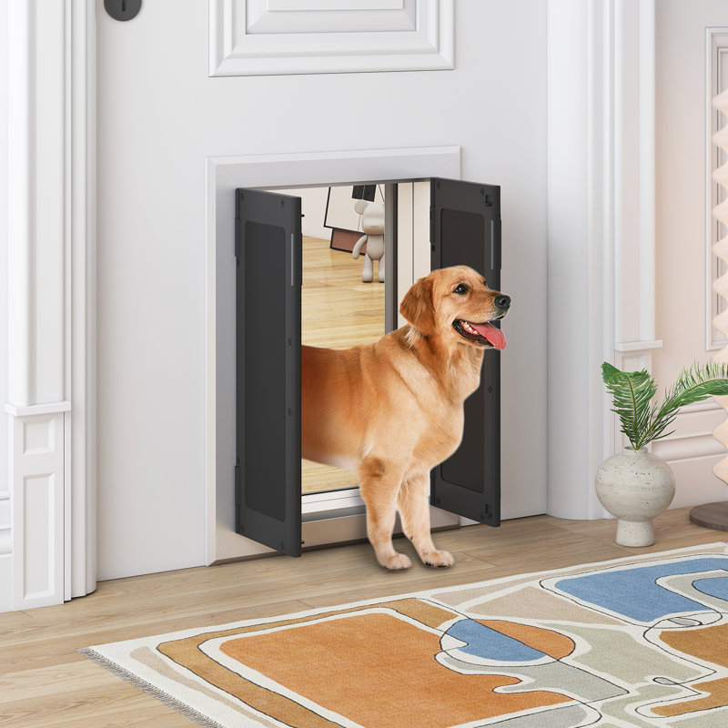 TABU 13.77 W x 17.32 H Aluminum Door Mounted Pet Door Single Automatic Closing Magnetic Flaps Heavy Duty and Durable for Interior and Exterior Doors or Walls Up to 50lbs Wayfair